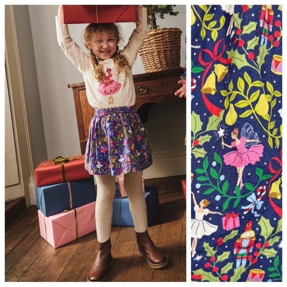 Mini Boden Printed Pull-On Twirly Skirt in Starboard Blue Nutcracker - Picture 1 of 11